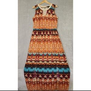 Ali Miles Orange and Blue Patterned Maxi Dress